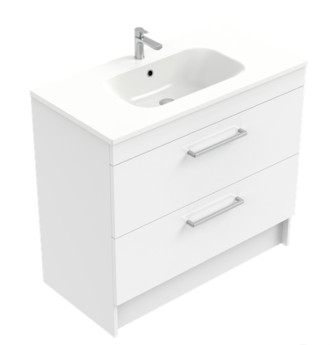 900 Floor Standing 1 Drawer Vanity in Gloss White with Vitreous China Basin