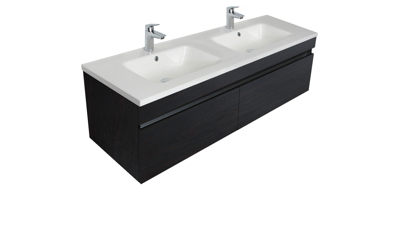 Newtech Brookfield 1200 2 Drawer Double Basin Wall Hung Vanity in Hickory Oak with Vitreous China Basin