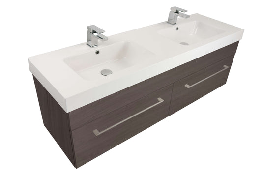 Newtech Citi 1500 2 Drawer Wall Hung Vanity in Cinder with StoneCast Double Basin